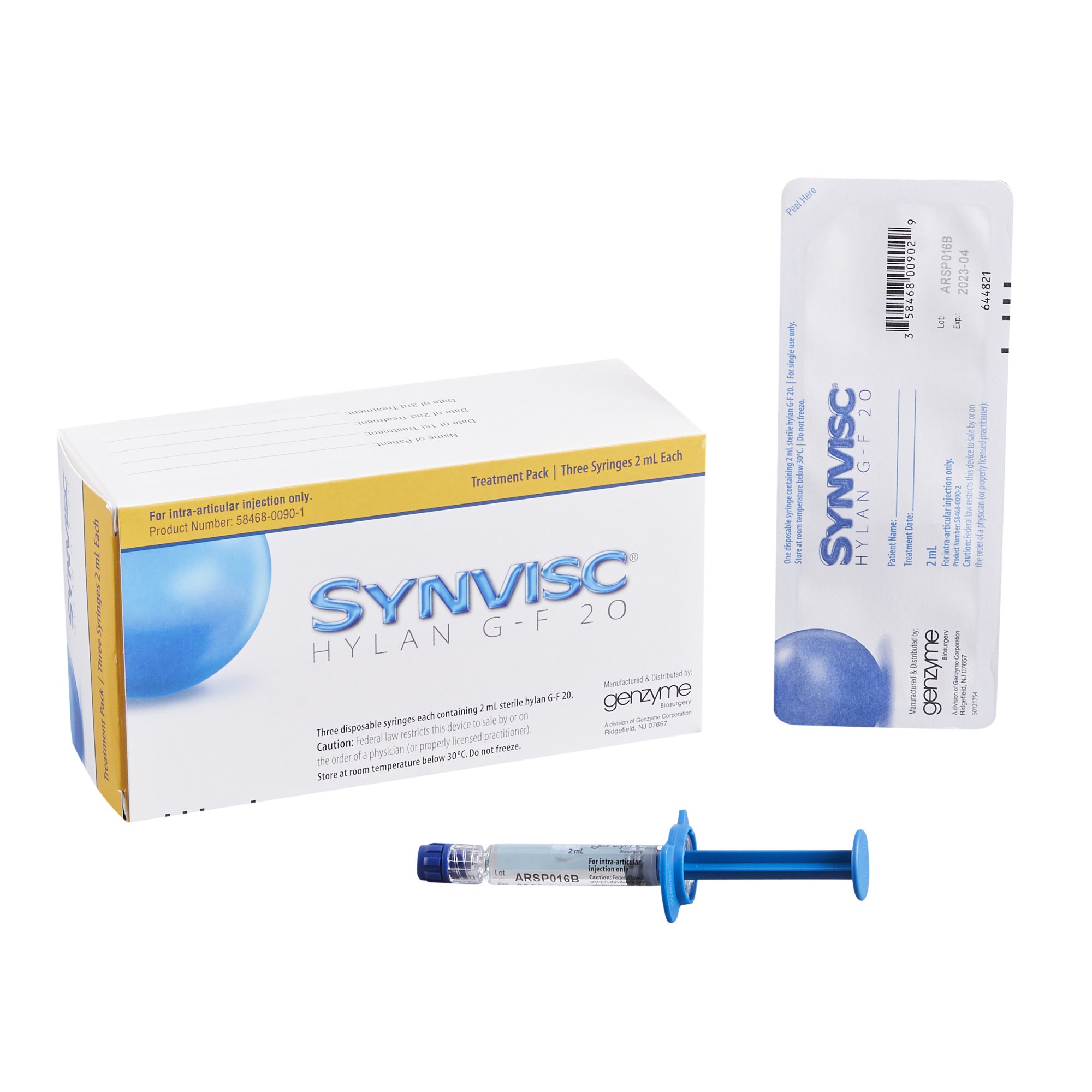 Synvisc® Hylan G-F 20 8 mg / mL Injection Prefilled Syringe 2 mL by Genzyme Renagel LLC  ID 58468-0090-01